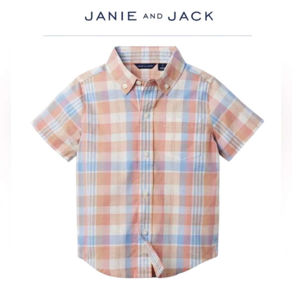Janie and Jack Boy’s The Madras Plaid Shirt in Orange and Blue